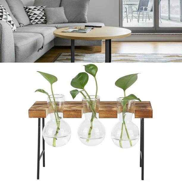 Florero de la planta maceta de vidrio de escritorio florero de vidrio con bombilla de soporte de madera maceta de planta hidropónica para el hogar oficina ANGGREK Otros