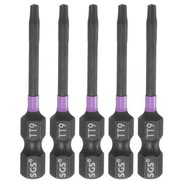 Uxcell 5pcs TT9 Torx Impact Screwdriver Bit 1/4" Hex Shank 2" Long Magnetic with Hole