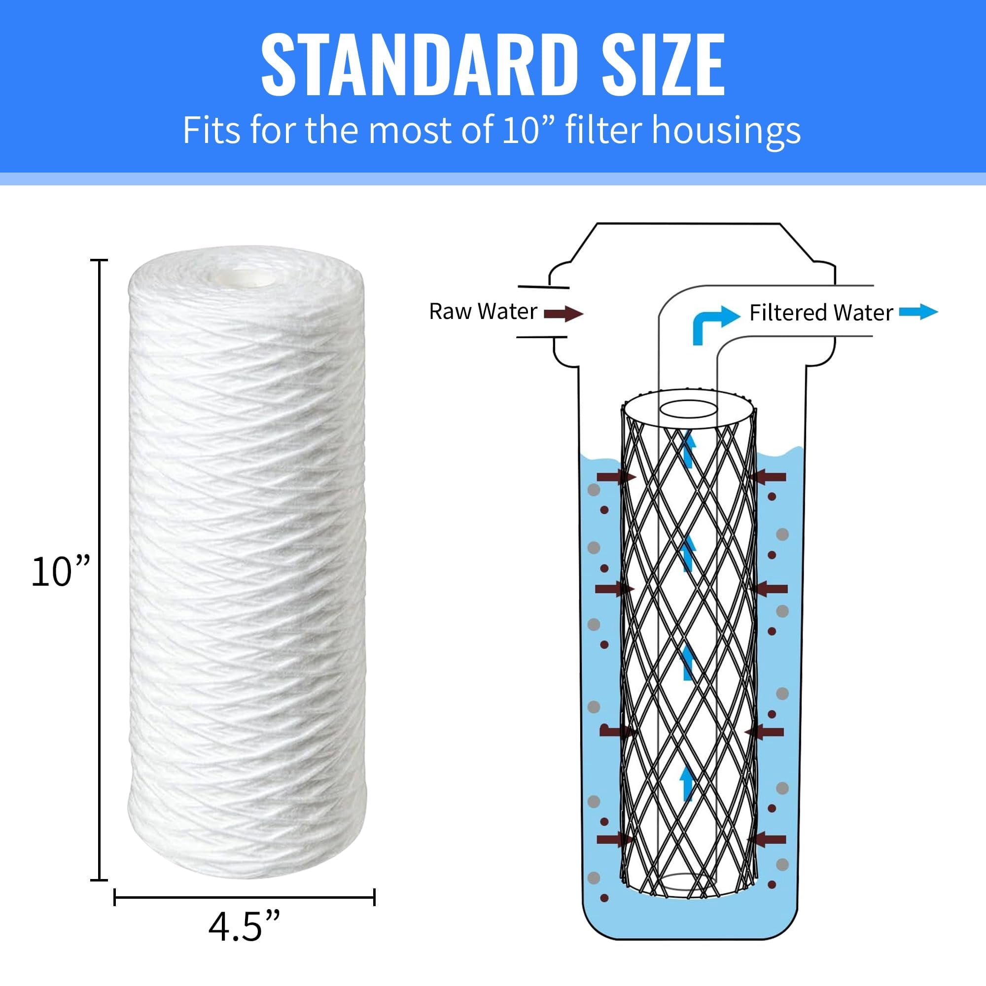 CFS  Polypropylene String Wound Water Filter Cartridges Compatible with Culligan Sediment Filter, Heavy Duty Well Water Filter Models  Whole House Replacement Filter Cartridge  5 Micron 4 Pack