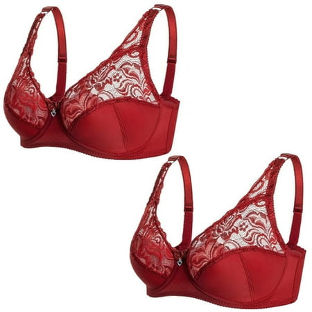 

Bras for Women Support and Lift Big Breast - Embroidery Floral Lace 3/4 Cups Non-Padded Plus Size Push up Full-Coverage Wirefree Bra for Everyday Wear(2-Packs)