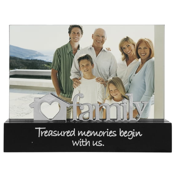 Malden International Designs 4x6 Family Desktop Expressions Picture Frame Treasured memories begin with us MDF Wood Platform Picture Frame Black