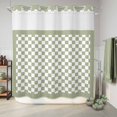 thumbnail image 6 of No Hook Shower Curtain, Sage Green Plaid Shower Curtains for Bathroom with See Through Top Window, Farmhouse Green White Checkered Lace Waterproof & Washable Bath Curtain 66"x72", 6 of 9