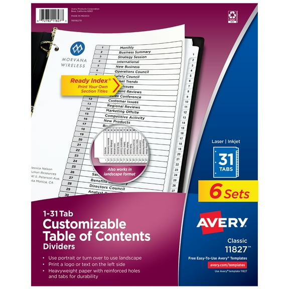 Avery 1-31 Dividers, 31 Tabs, Ready Index (6 Sets of 11827)