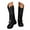 Black, variant on Chunky Lug Sole Riding Boots for Women Round Toe Tassel Studded Mid Calf Buckle Strappy Zipper Booties