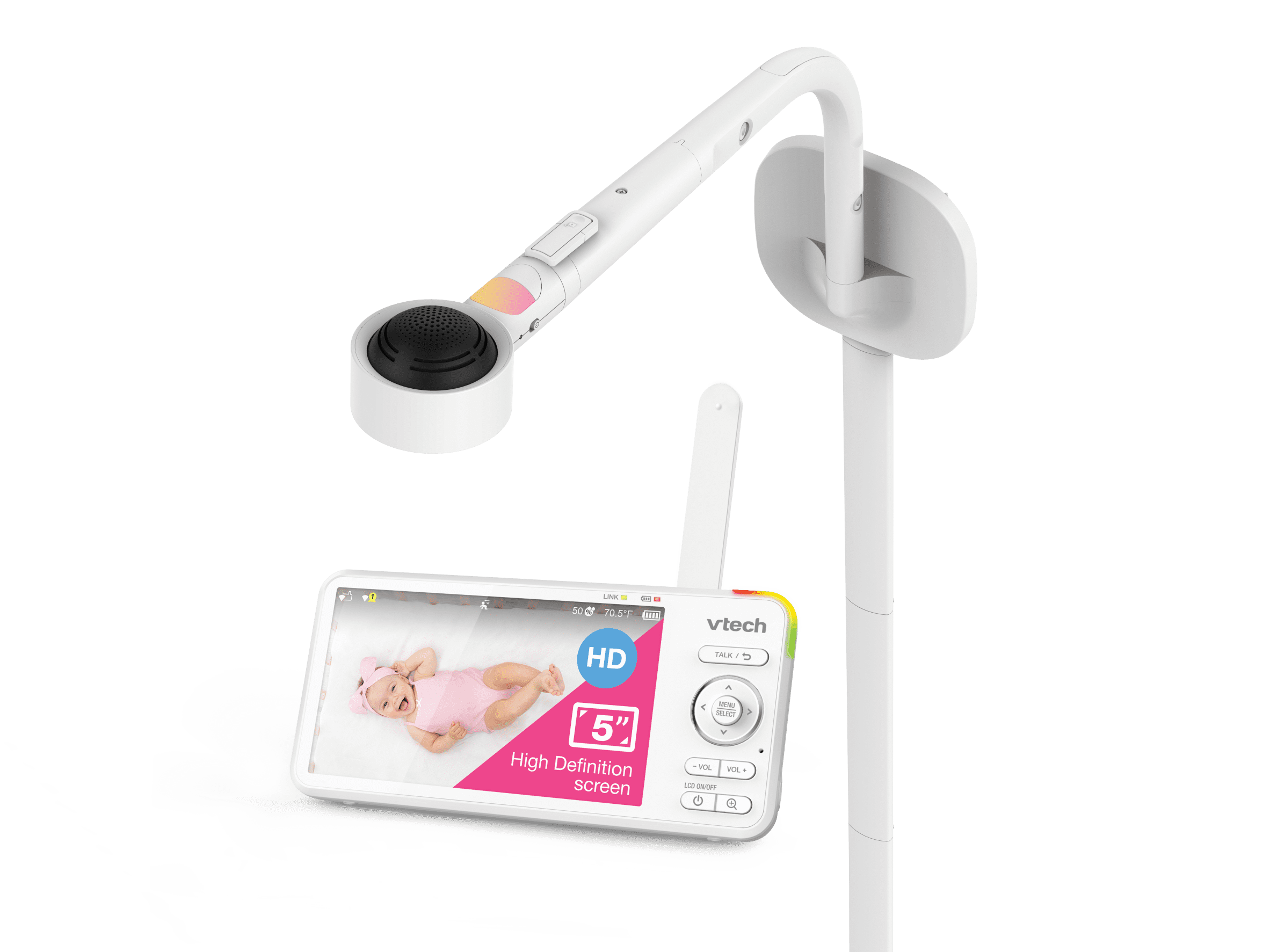 VTech 1080p WiFi Smart Nursery Remote Access Over-the-Crib View Video Baby Monitor with 5” High Definition 720p Display, Night Light, RM5887HD (White)
