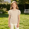 thumbnail image 5 of Bxsruta Girls Puff Sleeve Crew Neck Gingham Top Casual Short Sleeve Pullover for Ages 5-14, 5 of 8