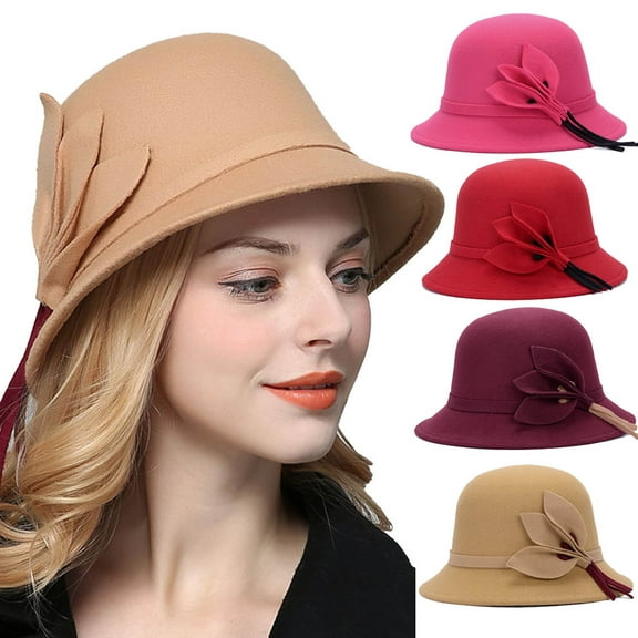 Windfall Vintage Felt Hat Winter Floral Fedora Bucket Hat Bowler Hats