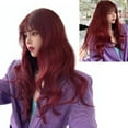 thumbnail image 4 of Peluca rizada ondulada larga roja vino, Flequillo largo y rizado rojo vino Peluca ondulada larga Flequillo de aire Peluca rizada Funcionalidad versátil, 4 of 9