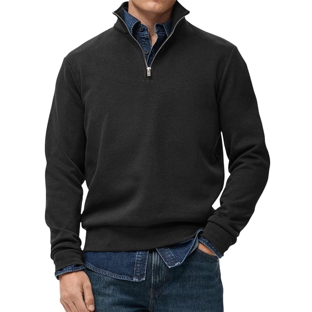 Migroa Essential Men's Quarter-Zip Sweatshirt -Solid Color Stand-Up Collar Design, Multiple Color Options, Premium Casual Wear Under $20, Black Xl