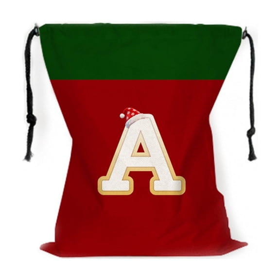 Deeceymbur Christmas Gift Bag Drawstring Storage 26 Letter Design Red Polyester 12x15 Inches for Holiday Wrapping Decor