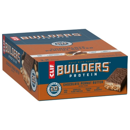 CLIF BUILDERS Protein Bars, Chocolate Peanut Butter Flavor, Gluten Free Bars, 12ct