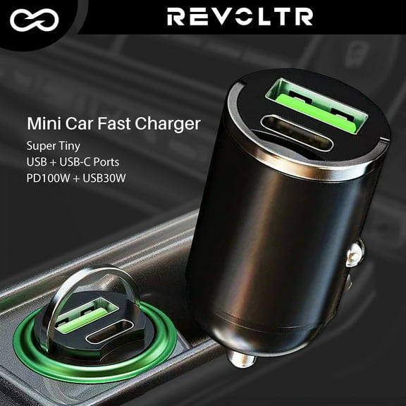 100W Car Fast Charger, Super Compact 2-in-1 USB & Type-C Adapter with LED Light, Stable & Constant Charging, Universal Compatibility – Mobile Phones, Multipurpose Car Gadget & Daily Essential