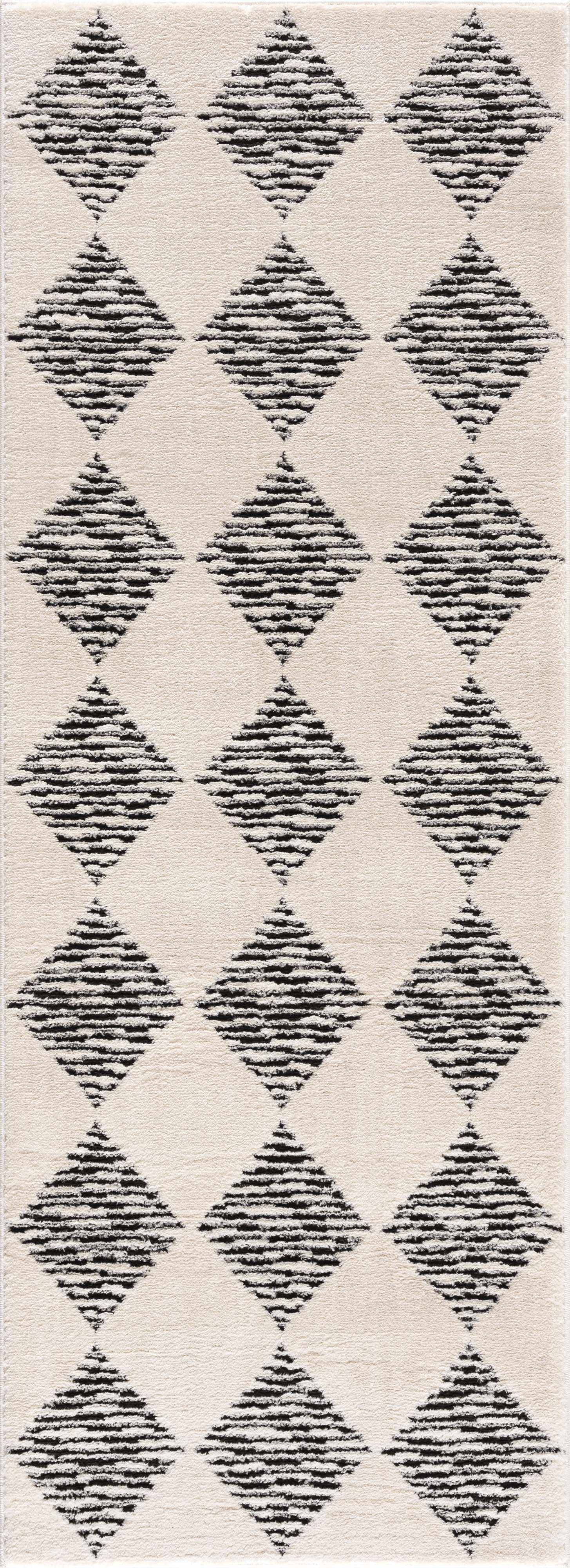 Hauteloom Mahsa Living Room, Bedroom Area Rug - Bohemian Farmhouse Square Tile Pattern - Cream, Black - 5'3" x 7'