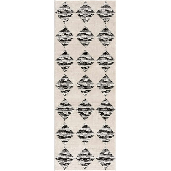 BoutiqueRugs Fauci Farmhouse Runner Rug - Cream, Black White - 2'8" x 7'3" Runner