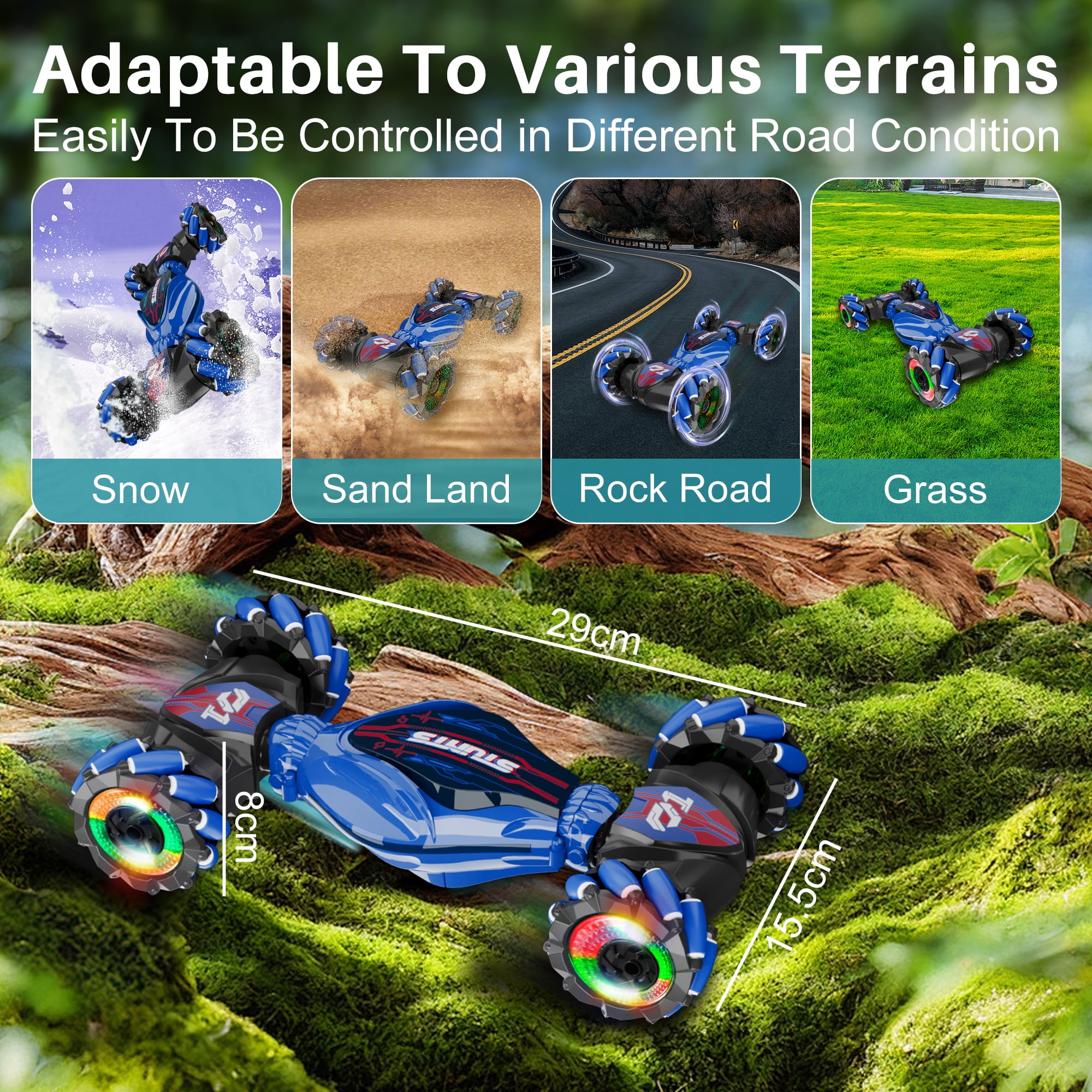 Remote Control Cars RC Stunt Car Toys for 8-12 Year Old Boys, UUGEE 2.4Ghz 1:14 4WD Gesture Sensing Transform Drift Car with Light & Music, Christmas Birthday Gifts for Kids- Blue