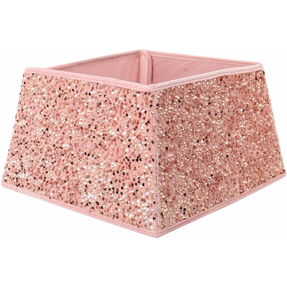 XmasExp Christmas Tree Collar 24 inch Sequin Tree Skirt for Christmas Holiday Home Decor Xmas Tree Ring Stand Base Cover Small Size 4 Piece Rose Gold