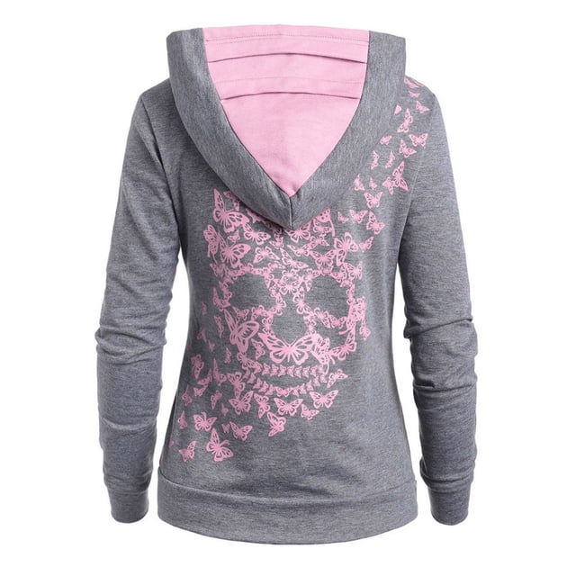 LUOGENLI Chandail à Capuchon Mode pour Femmes à Imprimé Papillon, Hauts de Chandail en Molleton, Chandails à Capuchon pour Femmes, Fermeture Éclair, Rose, Taille M