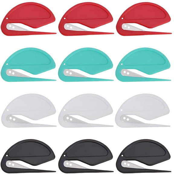FACEGA 12 Pcs Envelope Slitter Letter Opener Mail Opener with Razor Blade Red,Green,Black,White