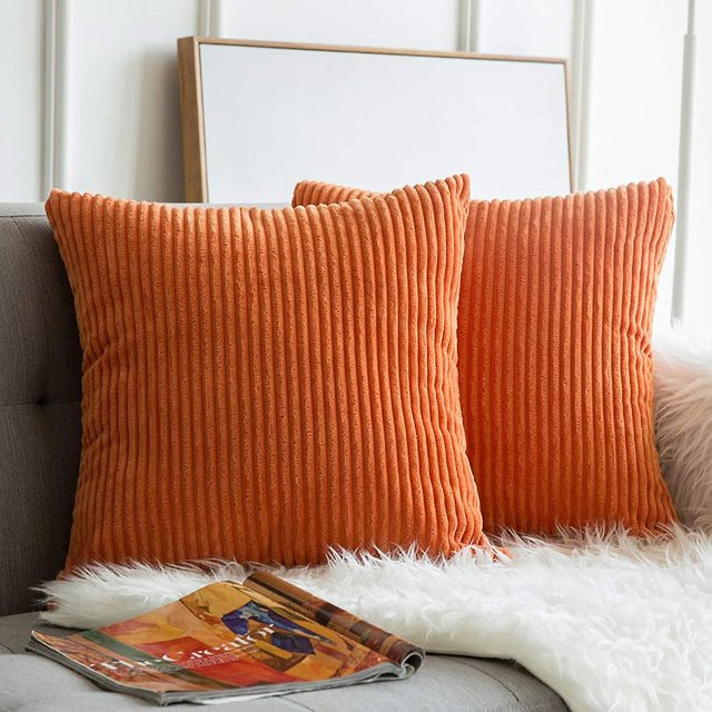 Fundas de almohada de pana naranja para una decoración acogedora de otoño, fundas de cojín cuadradas suaves y sólidas con encanto rústico otoñal