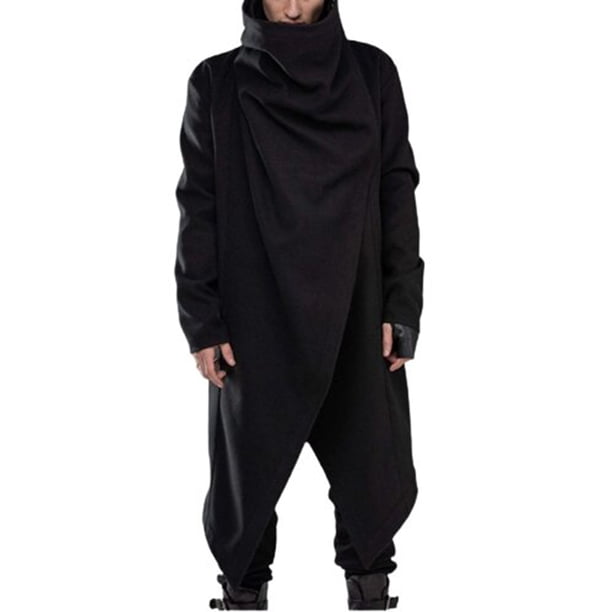 Chaqueta Tipo Capa Para Hombre Estilo Callejero Cuello Alto Color Sólido Manga Larga Moda Punk Cortavientos Irregular Odeerbi ODB-6