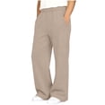 thumbnail image 6 of WAVSUF Girls Fleece Sweatpants Elastic Waist Side Pockets Wide Leg Fall Winter Warm Pants Khaki 7-8, 6 of 9