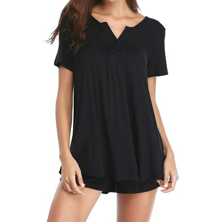 

Womens Pajama Sets Women Robes Womens Button Short Sleeve Sleepwear Set Pajama Sets Bamboo Tank And Shorts Set Pajamas For Women Nightgowns Sleep Shirts