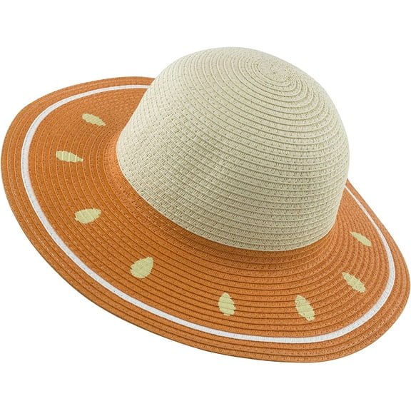 Muryobao Kids Girls Sun Straw Hat Wide Brim UPF 50 Summer Hats Foldable Roll up Floppy Beach Cap Orange