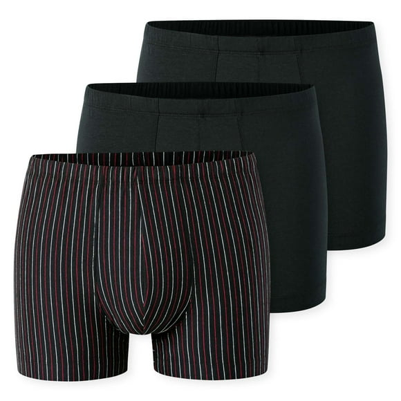 SCHIESSER Bóxers para hombre, paquete de 3 - «95/5», algodón elástico, lisos/rayados Negro M (Medium)