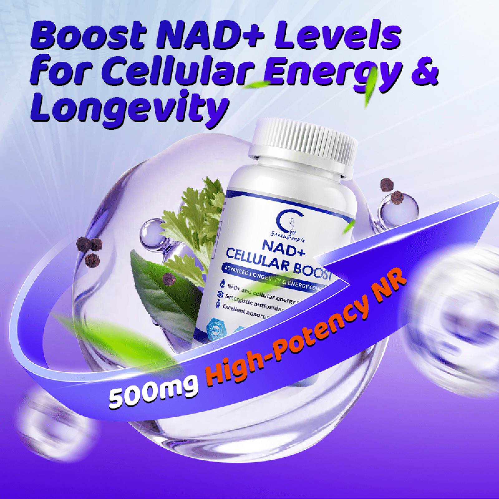 (2 Pack)NAD+ Nicotinamide Riboside Supplement, Resveratrol Boosting Supplement,90 Capsule