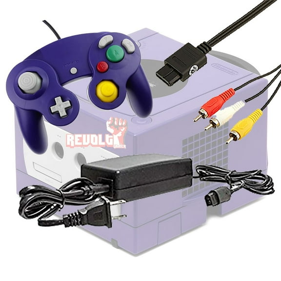 Gamecube Video Game Console Starter Kit by REVOLT Gamer - Original Type Wired Gamepad Controller, AC Adapter, and AV Composite Cable (Purple)