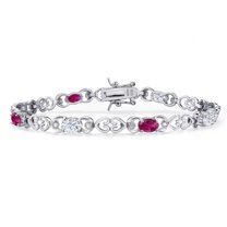 Gem Stone King 925 Sterling Silver White Moissanite and Red Created Ruby and Lab Grown Diamond Bracelet for Women | 4.01 Cttw | Gemstone Birthstone | Oval 6X4MM | Length 7.25 inches