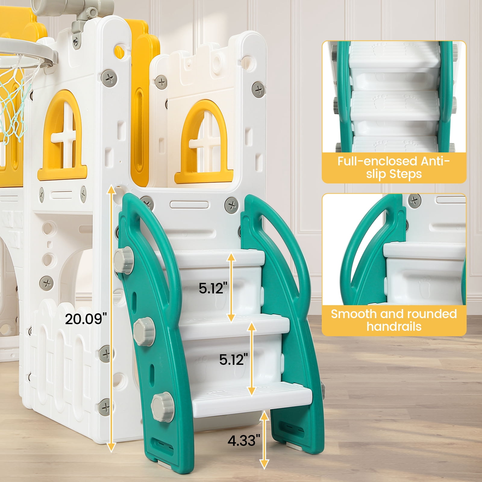 8-in-1 Toddler Playset with Slide & Climber for Ages 1-3, Indoor/Outdoor Playground Includes Basketball Hoop, Tunnel, Telescope & Storage