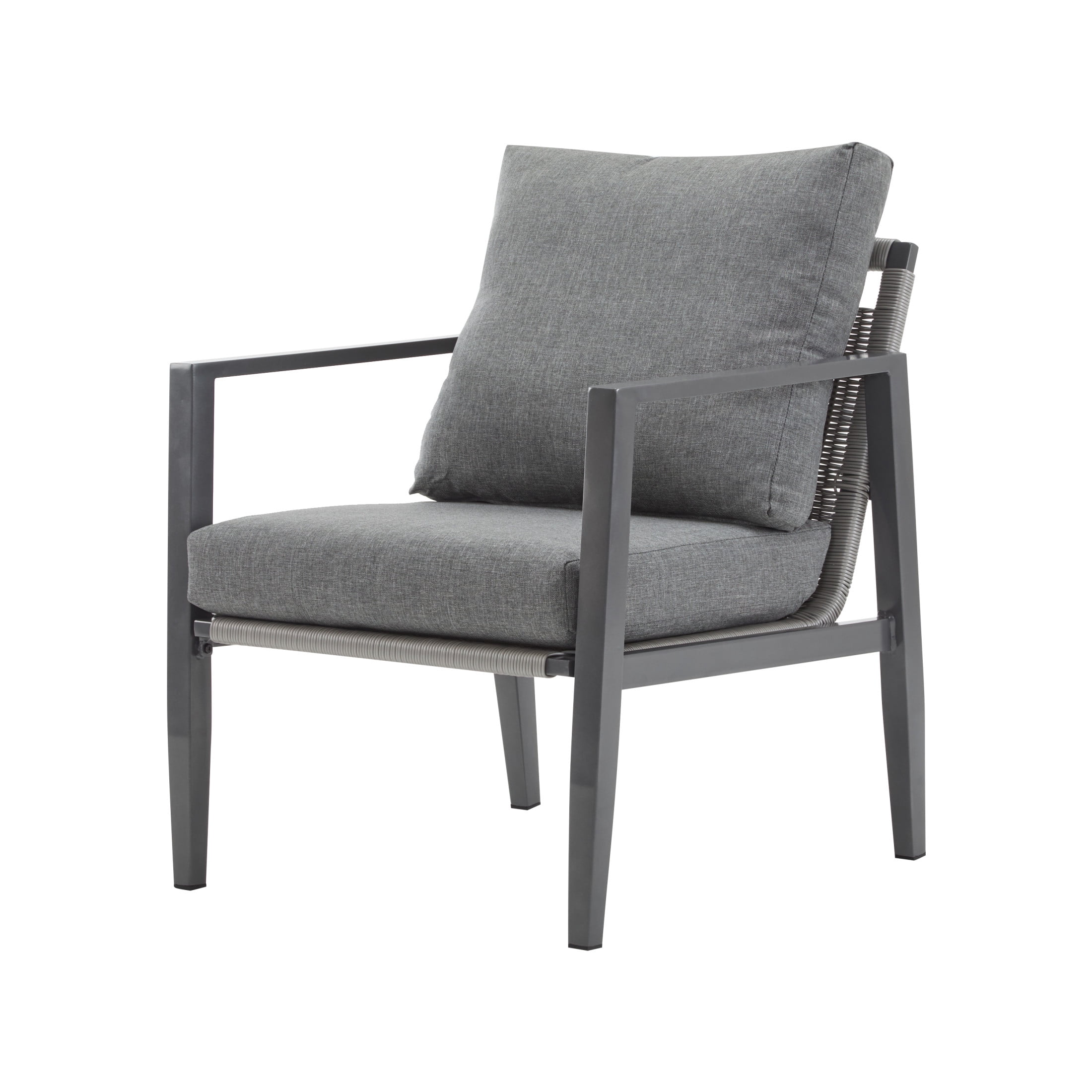 Hayes Modern Outdoor Patio Aluminum Rope Accent Lounge Chair with Cushions, Gray