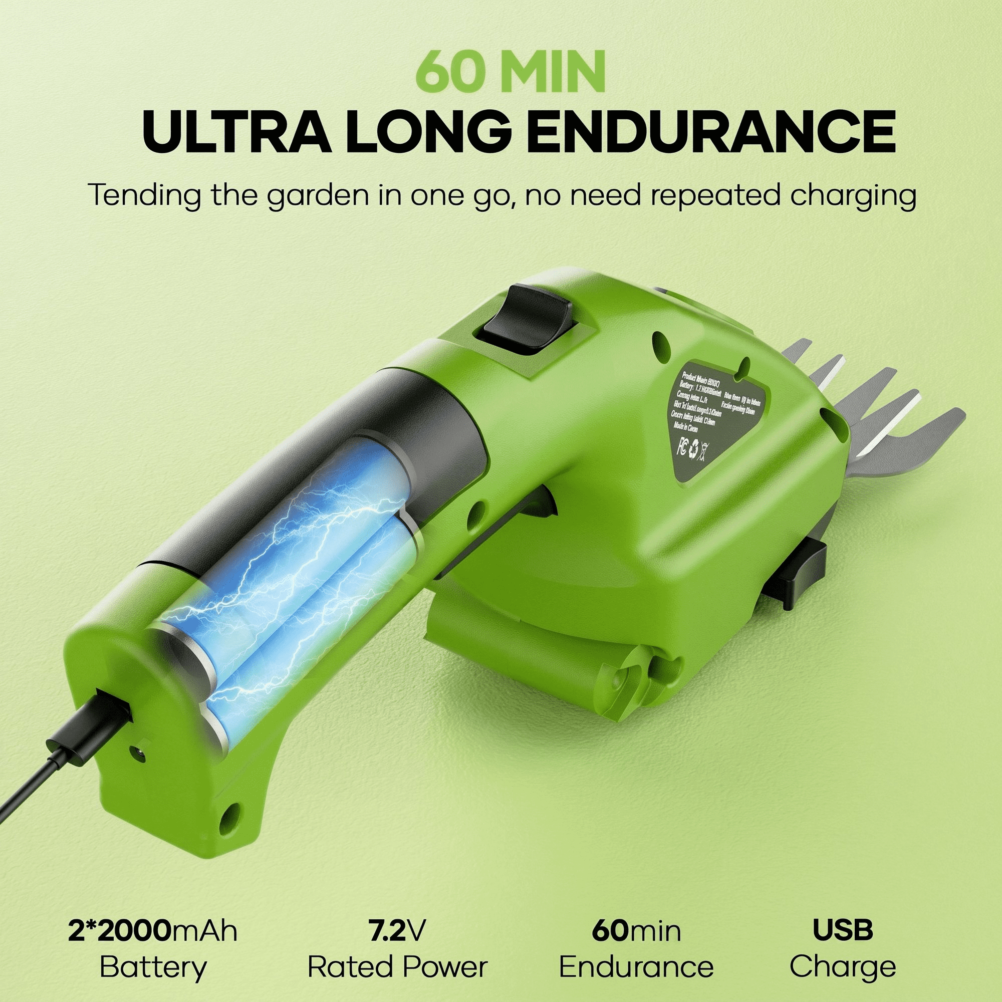 GASKY 7.2V Cordless Grass Shear,2 in 1 Lightweight Electric Mini Hedge Trimmer for Garden/Hedge Pruning,Green