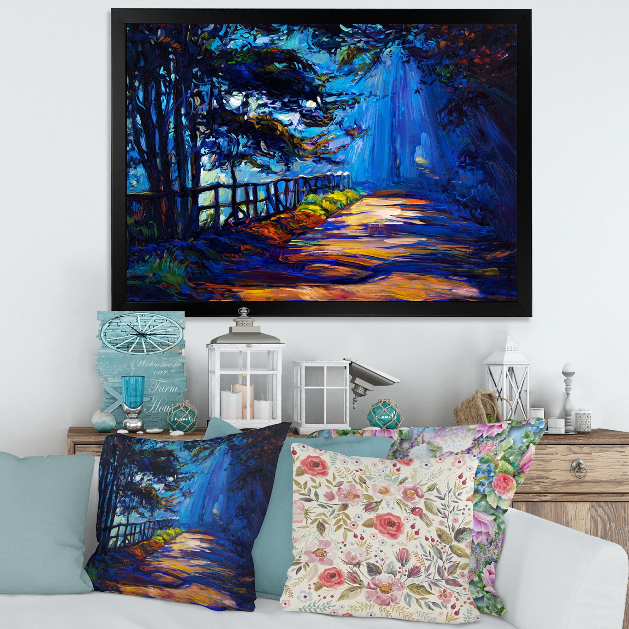 Designart 'Park Road In The Afternoon Shadows' Lake House Framed Art Print