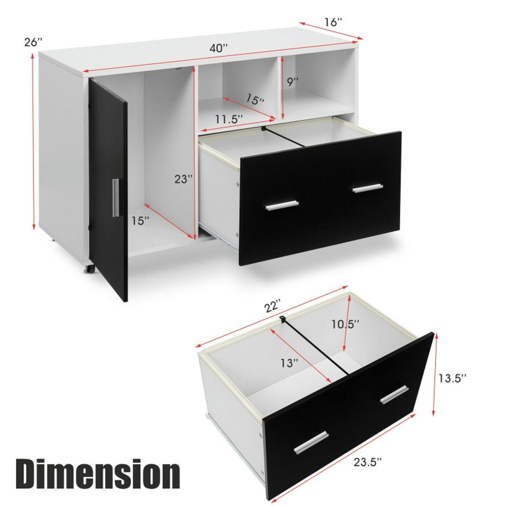 Demi Bonn 2 Drawers Lateral Mobile File Cabinet with 4 Universal Casters and Open Shelves, Wood Storage Cabinet, White