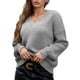 thumbnail image 3 of Suéter de Larga con Cuello en V para Mujer, Suéter Holgado de Punto Grueso de Gran Tamaño. Gris M, 3 of 8