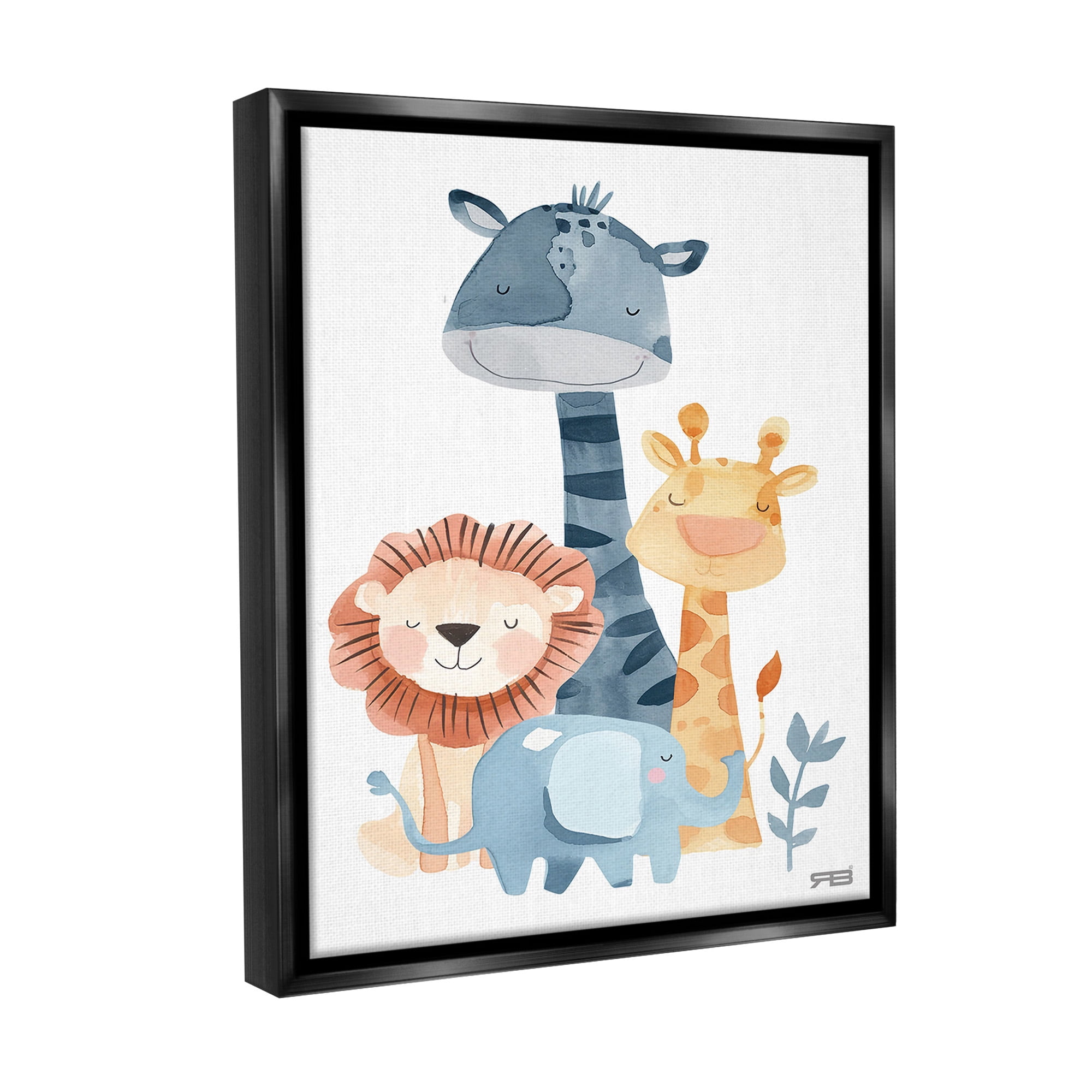 Stupell Industries Gentle Nursery Animals Animals & Insects Painting Black Floater Framed Canvas Art Print Wall Art, 17 x 21