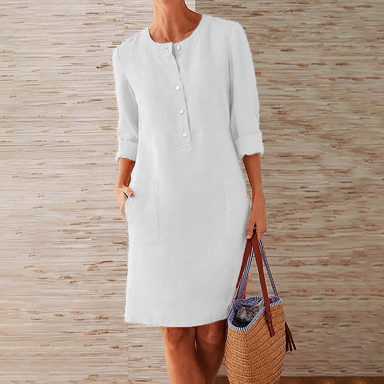 Gotyou Summer Dress Women Fashion Casual Solid Color Button Pocket Long ...