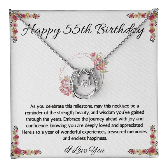 55th Birthday Women Gift Lucky in Love Message Card Necklace for Daughter Sister Mom wife Grandma Jewelry From dad Brother friend