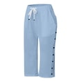thumbnail image 4 of vigerkar Pants for Women Side Button Capri Pants Casual Loose Fit Lounge Beach Pant with Pockets (Light Blue, M), 4 of 5