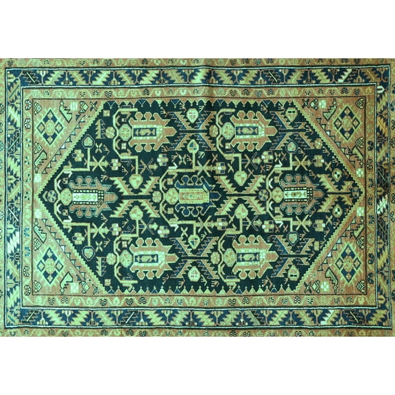 Ahgly Company Machine Washable Indoor Rectangle Persian Turquoise Blue Traditional Area Rugs, 5' x 7'