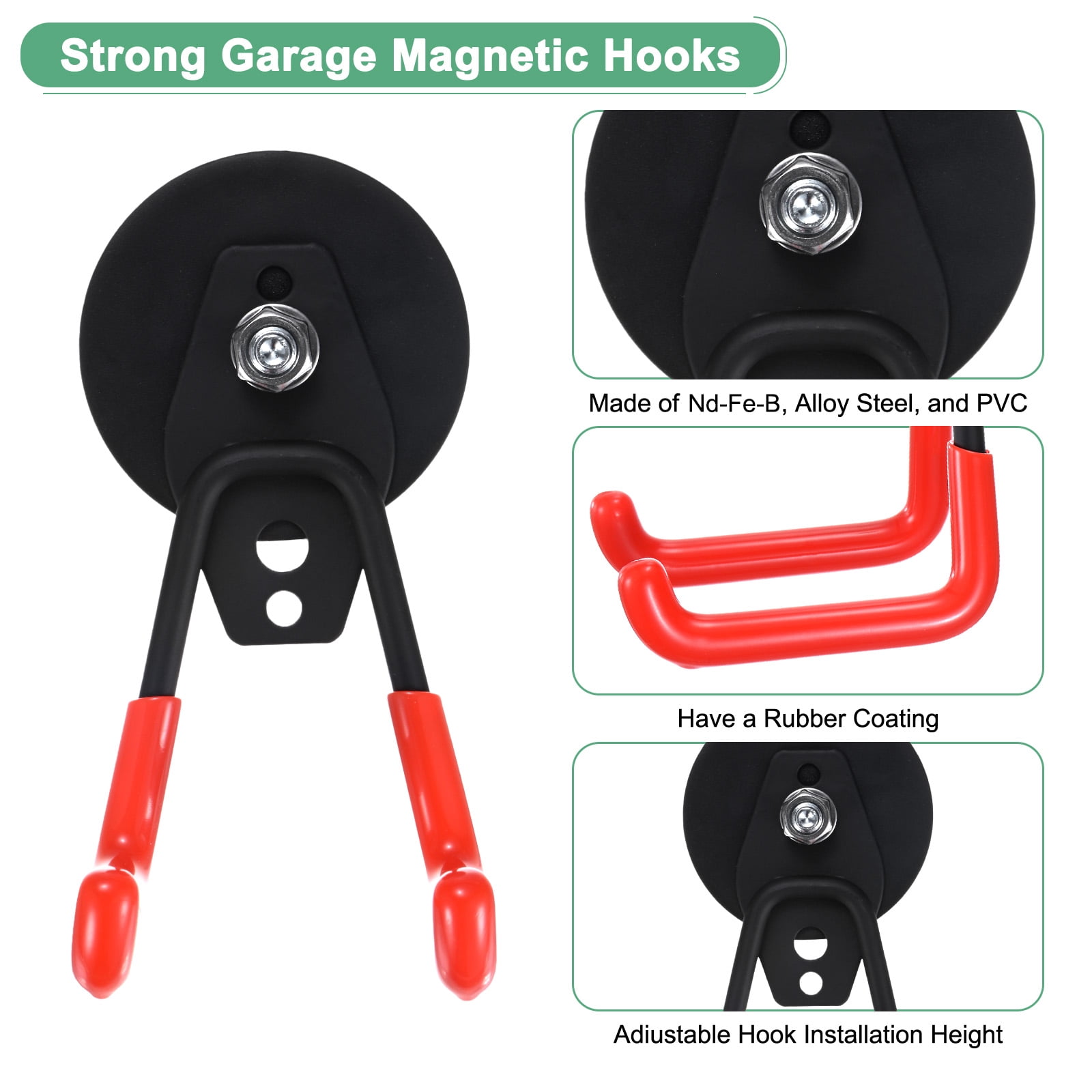 Uxcell 2-Pack Strong Garage Magnetic Hooks, Storage Utility Magnet Hooks with Anti Slip Rubber Coating [Black]