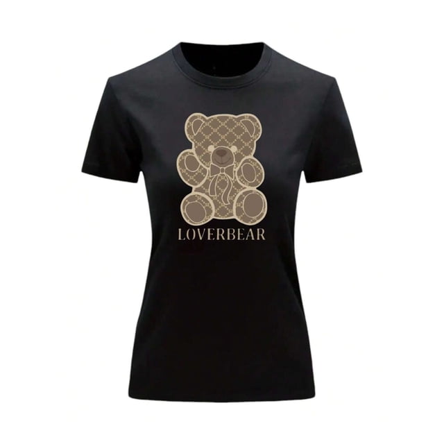 Playera Blusa Con Impresion De Oso LoverBear Con Fondo De Dinero Ropa De Mujer Juvenil Color Negro Talla Chica Marca Emil SaEs