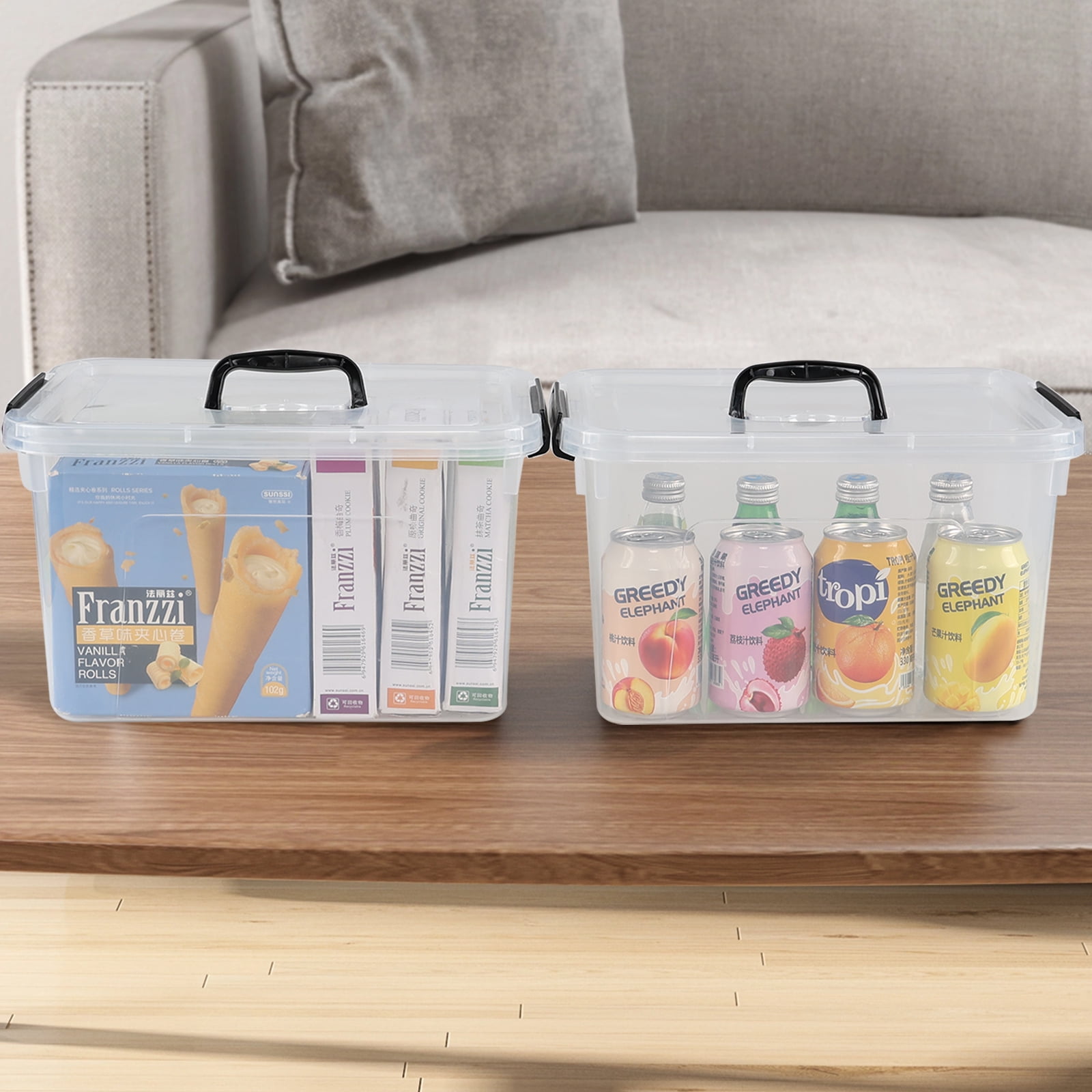 Hespama 4 Pack Clear Storage Bins with Handle, 12 Quart Plastic Lidded Organizer Box