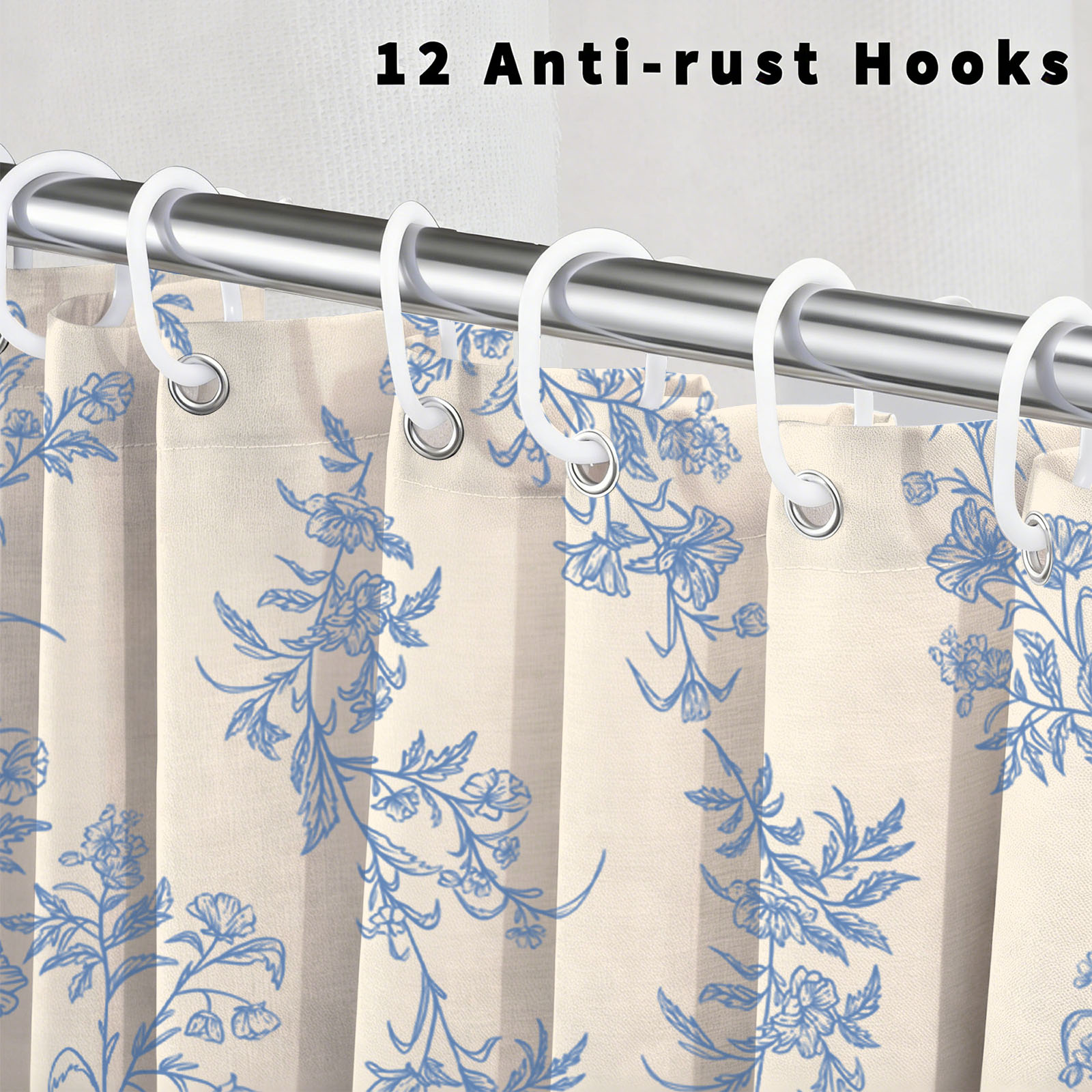 SANMADROLA Blue Floral Boho Shower Curtain, 72"x72", 12 Hooks photo 6