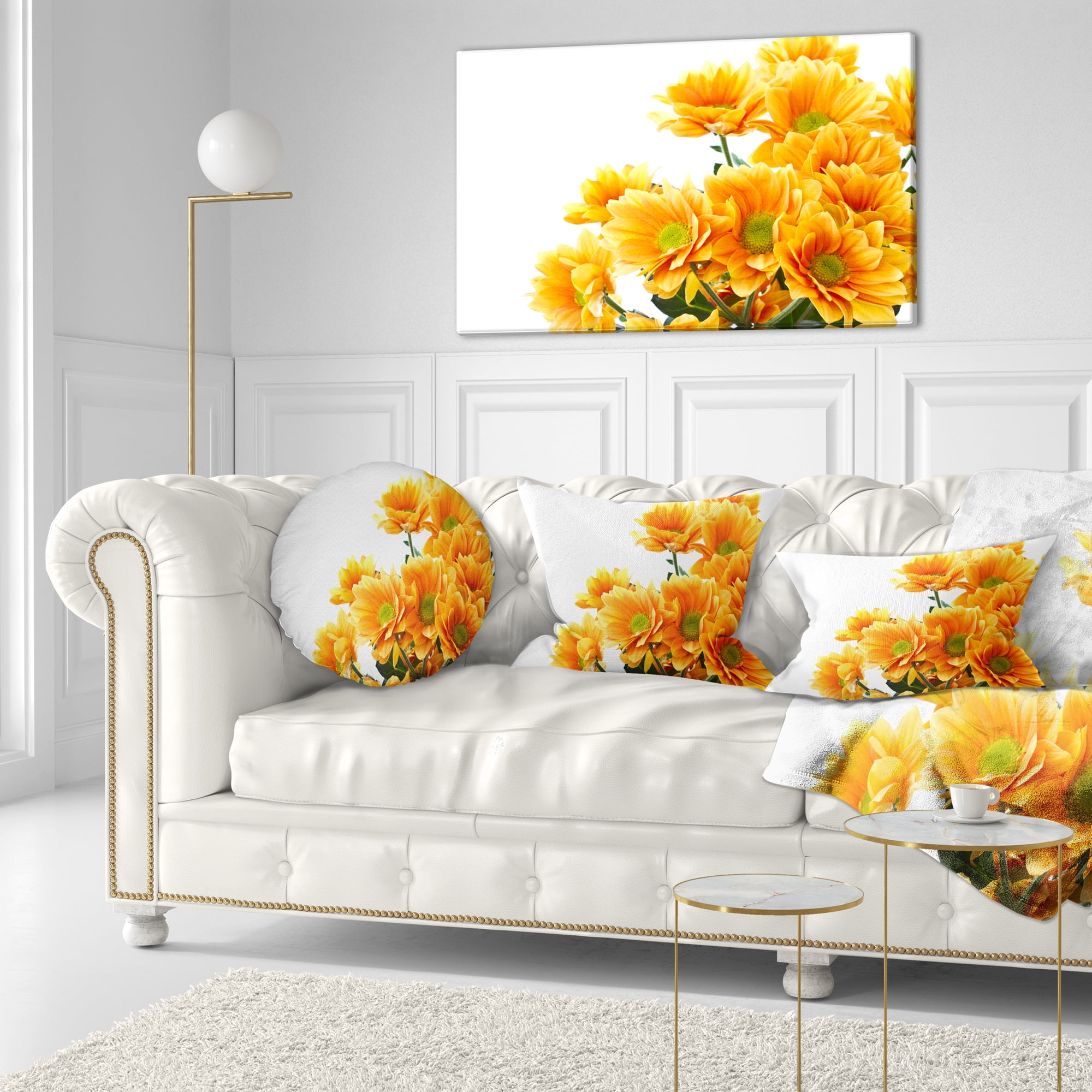 Designart Orange Flowers Chrysanthemum - Floral Throw Pillow - 12x20