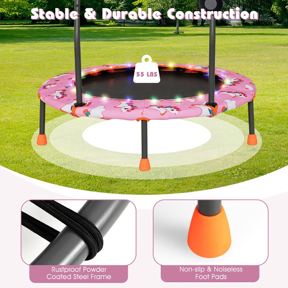 Aimee Lii 36 Inch Mini Trampoline with Colorful LED Lights and Bluetooth Speaker, Kids Trampoline Outdoor, Exercise Trampoline for Backyards-Pink