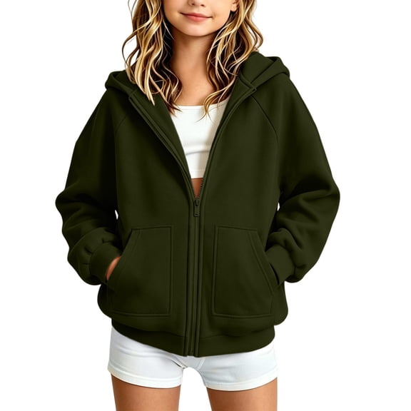Fesfesfes Kids Unisex Lightweight Zip-Up Hoodie Full Zip Long Sleeve Casual Sweatshirt with Pockets Smooth Fabric Jacket for Boys Girls School Daily Wear Ages 5-16 Years