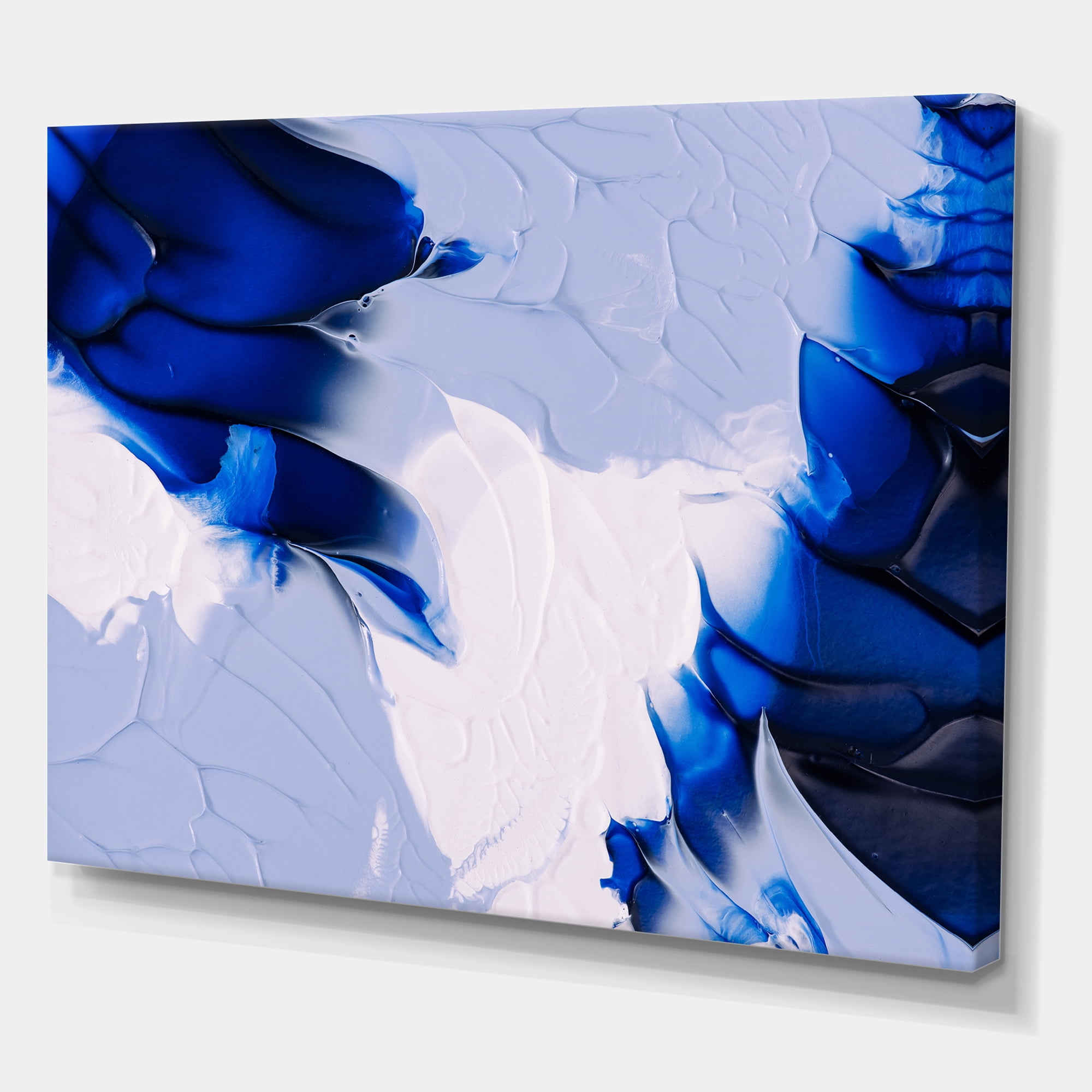Designart ' Abstract White and Blue Grey Waves ' Modern Canvas Wall Art Print